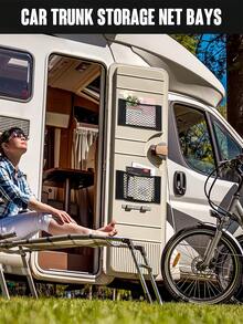 通用自粘塑料收纳袋，节省空间的汽车后备箱网袋，大号壁挂式收纳袋，弹性网袋带粘胶，适用于后备箱收纳、壁挂式橱柜，无需钻孔，家居收纳必备品 - 彩色 - 查看 5