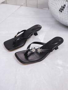 Dép lê quai ngang rộng, mũi vuông bằng da mềm, dép xỏ ngón gót thấp, dép cao gót đa năng dành cho nữ. - màu đen - Xem 2