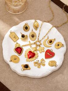 1 Pc 18K Gold Plating Stainless Steel Carabiner Chain Necklace With Heart Bow Moon Flower Pendant, Interchangeable DIY Charm Necklaces, Water Proof - Multicolor - View 1