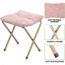 Folding Saucer Chair For Adults With Ottoman, Circle Reading Chair For Bedroom, Living Room & Dorm, Furry Comfy Accent Seat With Metal Leg & Thick Padded For Small Spaces (Pink, 1 Pack) - Hồng/Vàng - Xem 9