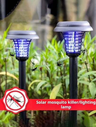 1개 태양광 잔디 모기 퇴치 LED 조명, 2가지 모드 - 흰색 장식 조명 & 보라색 모기 퇴치, 대/소형, 실내/실외 원형 모기 퇴치 램프, 빌라, 잔디, 정원, 공원 길에 적합 (태양광 전원)