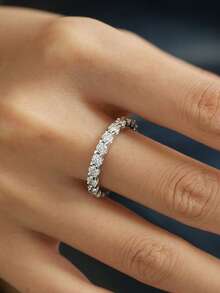 1枚奢华莫桑石925纯银订婚戒指，女士珠宝礼物，情人节礼物 - 銀色 - 查看 4