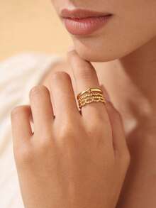 1pc Exquisite Hollow Layer Star Design Stainless Steel Multi-Layer Adjustable Wide Opening Ring For Women's Daily Dating Accessories - Yellow Gold - View 2