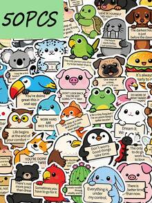 50PCS Funny Encouragement Animal Stickers, Adult Affirmation Stickers, Cute Cartoon Inspirational Companions, Suitable For Water Bottles, Laptops, Mobile Phones, Aesthetic Diary Stickers, Letters, Waterproof Stickers - Multicolor - View 2