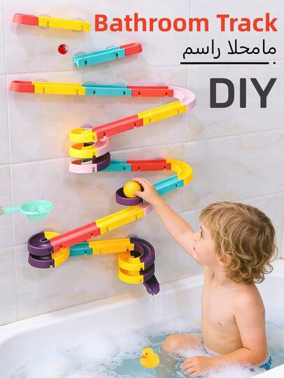 12/16pcs Bathroom Assembly Track Toy Set, Non-Electric Plastic Water Slide Game With Marbles, Creative DIY Assembly Pipeline Building Blocks, Suitable For Toddlers - Fun Shower Game, Fit For 3-6 Years Old Kids, Bathroom Track, Infant, Bath, Shower