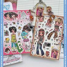 Wacawaca原创可爱动漫女孩角色贴纸，千禧故事日记复古风格多功能剪贴簿DIY涂鸦贴纸 - 長方形 - 查看 8