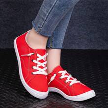 Giày thể thao nữ đế thấp bằng vải canvas, kiểu dáng casual, thoải mái, thích hợp đi bộ hàng ngày. - Đỏ - Xem 3
