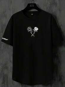 Mens Tshirts Shirts Manfinity Homme Men T-Shirts Fit Crew Neck Short Sleeve Graphic Tee Floral Casual Summer Polyester Men's Pure Cotton T-Shirt Effortless Styling, Showcase Your Unique Style Men's Fashion Print Casual T-Shirt Casual Summer T-Shirt, Comfortable Outdoor Casual Wear - 黑色 - 查看 8