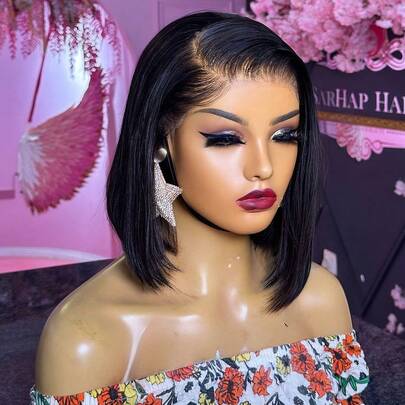 ZHUICHAO 13x6 Straight Pre Plucked Lace Front Human Hair Blended Wig Natural Black Color Brazilian Virgin Hair Wig With Bady Hair For 180% Density