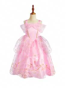 4pcs Pink Floral Pattern Girls Sleeveless Dress Crown Magic Wand Handbag Set Children Role Play Party Dress Party Holiday Christmas Halloween Costume Set - Pink - View 4