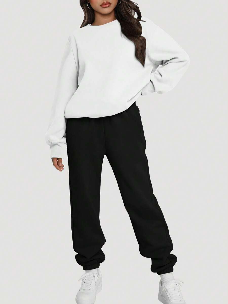 Speed mate 2 pezzi Set sportivo da donna, felpa girocollo e pantaloni sportivi casual, primavera/estate - nero - Visualizzare 1