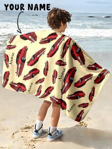 1pc Personalized Car Pattern Custom Beach Towel, Customized Bath Towel, Kids Towel, Pool Towel, Bathroom Towel, Vacation Gift, Beach Towel, Outdoor Travel, Beach Essential - Multicolor - View 1