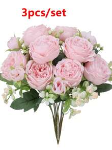 1 束/3 束人造牡丹和混合花适用于婚礼装饰、新娘花束、教室装饰、家居花瓶装饰、派对和生日庆祝、情人节、礼物 - 淺粉色 - 查看 7