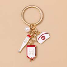 1 Stück Schlüsselanhänger aus Metall mit Krankenschwester-Mütze & Stethoskop, eleganter Taschenanhänger - Mehrfarbig-1 - Übersicht 1