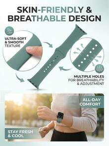 1条男女通用硅胶运动表带，兼容 38mm 40mm 41mm 42mm 44mm 45mm 46mm 49mm，舒适透气，适用于Series 11 10 9 8 7 SE3 6 5 4 3 2 1 Ultra 3/2/1，适合日常佩戴和健身，智能手表表带配件，送给男士、女士和朋友的绝佳礼物，休闲运动表带，兼容，表带替换装。 - 青色 - 查看 3