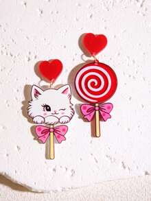 Pink Snail 手工串珠耳环，可爱卡通卡哇伊风格耳环，时尚配饰 - 棒棒糖造型，动物情侣亚克力树脂水滴耳环，适合女性和女孩，夏季冬季假日海滩派对礼物，情人节情侣礼物 - 棒棒糖 - 查看 6