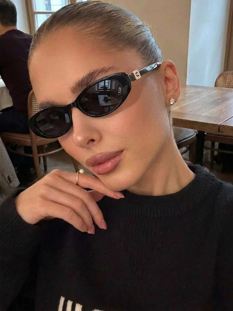 1 par de gafas de mujer con montura de ojo de gato y pequeña, con templos decorados de estilo retro, versátiles y de moda elegante y de alta gama - Multicolor - Añade 3