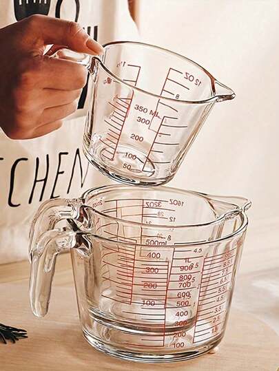 1 pieza Taza de medición de vidrio resistente al calor con marcas precisas y asa, de gran capacidad y apilable para un almacenamiento fácil, taza de medición de café, diseño con pico para un vertido fácil, recipiente transparente para medir en repostería, herramienta de cocina multifuncional para medir masa, leche, agua y harina