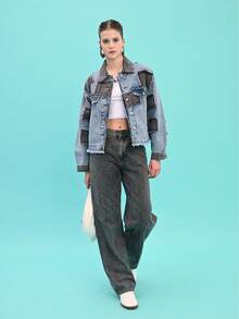 Patchwork Jacket With Fringe Details-MADE IN TURKEY - Light Wash - View 5