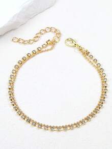 1pc Minimalist Double-Layer Crystal Anklet For Women, Summer Beach Holiday - Yellow Gold - View 4
