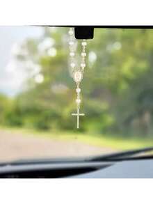 1 chiếc chuỗi hạt Mân Côi hình thánh giá và hoa hồng đính ngọc trai treo gương chiếu hậu - Phụ kiện gương chiếu hậu xe hơi trang nhã, đồ trang trí gương chiếu hậu, quà tặng tôn giáo, với hạt cườm sáng bóng - Phù hợp với hầu hết các loại xe hơi/SUV - Quà tặng lấy cảm hứng từ Lễ rửa tội/Lễ rước lễ/Lễ Giáng sinh - Phụ kiện xe hơi, Trang trí xe hơi, Phụ kiện nội thất xe hơi, Vật tư ô tô, Đồ dùng cần thiết cho xe hơi - A - Xem 6