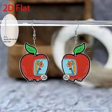 可爱昆虫吊坠耳环，2D扁平苹果造型，时尚饰品，派对礼物，节日礼物，送给家人和朋友的理想之选 - 一對 - 查看 2