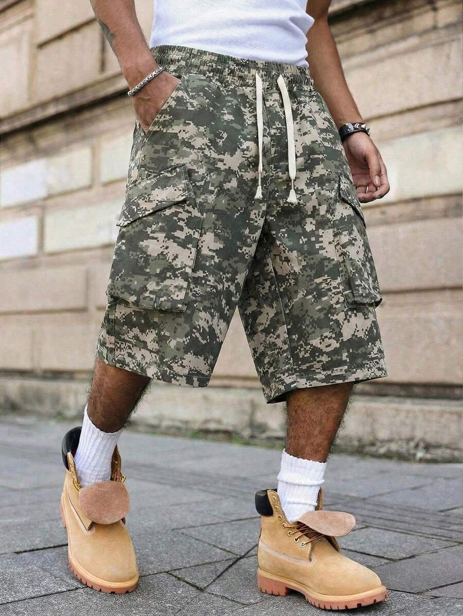 Quần lửng cargo nam mùa hè kiểu retro rằn ri kỹ thuật số, thời trang, đa năng, thoải mái. - Màu vàng - Xem 1