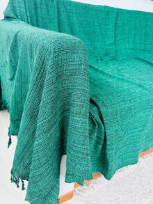 Set Of 2 Throws For Sofa Or Bed, 100% Cotton, Size 210x120, Decorative And Protective Cover For A New And Elegant Home - 綠色 - 查看 3