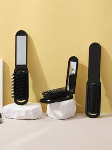 Espejo de maquillaje plegable 2 en 1 negro - Impreso con patrón de girasol y baya; Iniciales A-Z, esencial de belleza y viaje moderno, espejo de maquillaje con peine plegable, ideal para viajes y uso al aire libre, peine de doble propósito con cojín de aire y peine de masaje del cuero cabelludo. Para peluquería, salón de belleza, productos para el cabello, cuidado del cabello, accesorios para el cabello, kit de herramientas para el cabello, kit de herramientas para el cabello para peluquería, salón de belleza, hogar, viaje esencial - Multicolor - Ver 3