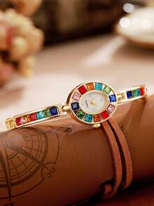 1 件极简主义小表盘石英手链手表，轻巧钢表带，时尚优雅（仅手表，无包装） - 金色 - 查看 6