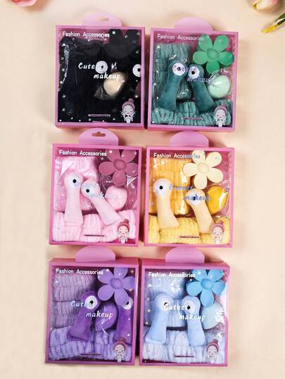 5 Pcs Women Palm And Snail Spa Headband Face Wash Wristbands With Large Flower Hair Claw Clip Gift Set Hair Stuff Hair Accessories Set With Delicate Box For Party Gifts And Daily Use