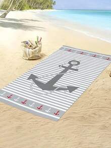 1条时尚简约灰色条纹沙滩巾，印有锚和海洋元素图案，超柔软速干超细纤维材质，适合旅行、露营、游泳池、瑜伽、健身、淋浴，是海滩游泳必备品，也是海滩度假的必备礼物（单面印花，多种颜色可选）。 - 灰色條紋 - 查看 7