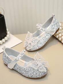 Zapatos planos para bebé niña con lazo, cristales y perlas - Plateado - Ver 6