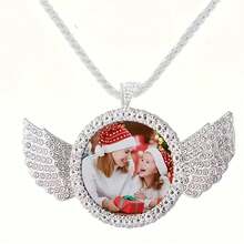 1 Customized Photo Circular Necklace With Chain - Vintage Bohemian Feng Shui Diamond Wing Pendant, Personalized Women's Jewelry Gift, Valentine's Day Gift, Casual Outfit, Craftsmanship, Nostalgic Souvenir, Bohemian Style, Exquisite Craftsmanship, Fashionable Accessories - 彩色 - 查看 5