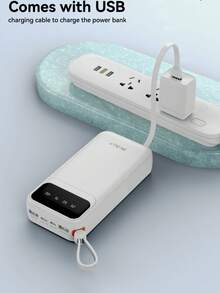 Portable Power Bank, 10000mAh/20000mAh High-Capacity Battery, Compact And Portable, Built-In 4-In-1 Cable Support, Ideal For Daily Commutes, Home Use, Travel, And More. - White - View 4