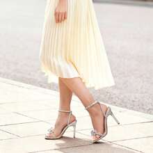 Women Bowknots Crystal Heeled Sandals Fashion Square Toe Rhinestone Decor Ankle Strap Heels For Sweet-Meets-Sassy Styles, For Autumn Party Wedding Prom - 銀色 - 查看 7