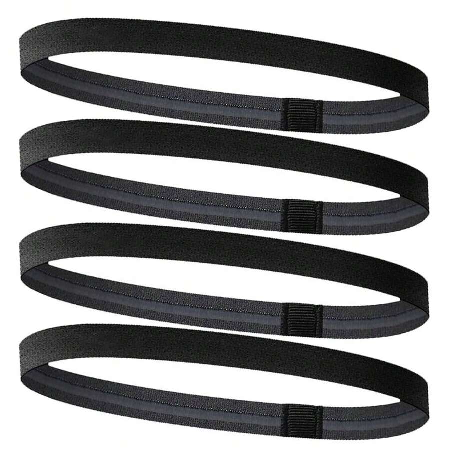 4条装男女通用弹力发带，防滑发带，迷你弹力吸汗带，适合瑜伽、化妆，男女青少年通用（黑色） - 彩色 - 查看 1