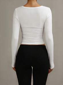 XLLAIS 休闲纯色加厚保暖T恤，适合春、秋、冬季穿着，白色 - 白色 - 查看 2