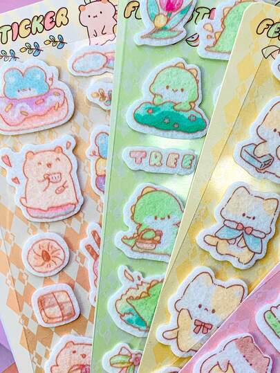 Cartoon Children DIY Notebook Felt Stickers - Creative Student Cute Decorative Notebook Vintage Card Material Stickers. Decorative Stickers As Gifts. Home Room Decor, Party Decor, Birthday Gifts, Various Holiday Gifts, Fashionable.