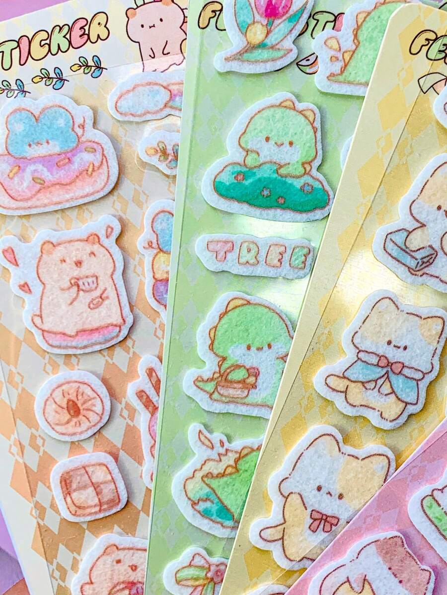 卡通儿童DIY笔记本毛毡贴纸 - 创意学生可爱装饰笔记本复古卡片材料贴纸。装饰贴纸可作为礼物。家居房间装饰、派对装饰、生日礼物、各种节日礼物,时尚百搭。 - 彩色 - 查看 1