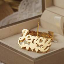Custom Name Double Layer Earrings ,Personalized Heart Crown 3D Nameplate Earrings, Fashion Women's Earrings, Suitable For Daily, Anniversary Gift - Gold - View 3