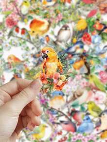 50/150/250/500张水彩鸟涂鸦贴纸，适用于装饰日记本、手账、剪贴簿、计划本、笔记本、笔记本电脑、手机、平板电脑、吉他等。 - 花鳥 - 查看 5