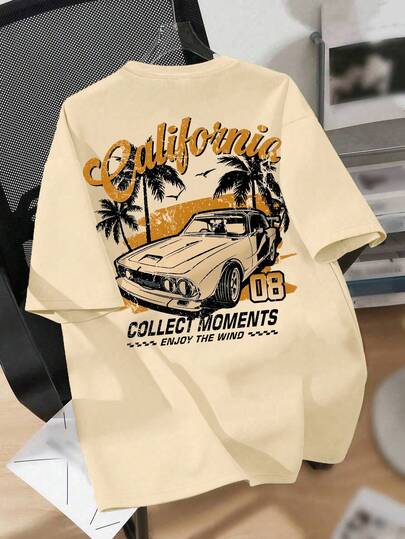 青少年男童卡通汽车印花圆领T恤，柔软舒适休闲上衣，春夏Y2K风格