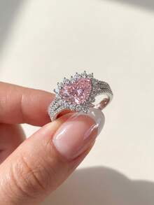 Stylever 1枚925纯银复古粉钻心形戒指，闪耀迷人，适合约会和派对，是送给她的理想礼物（MadeOne品牌） - 銀色 - 查看 5