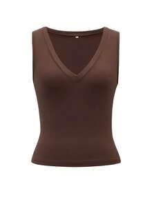Women's Summer Casual Fashionable Y2K V-Neck Knit Camisole - Brown - View 3