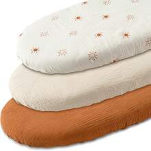 3 Packs Stretchy Baby Bassinet Sheets Soft Breathable Fitted Bassinet Mattress Sheet Universal Fit For Baby Bassinets Moses Basket Oval Rectangle Pad Mattress 32"X16" - Multicolor - View 3