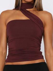 Women's Sexy Backless Knit Crop Top, Y2K Style, Summer - Reddish Brown - View 2