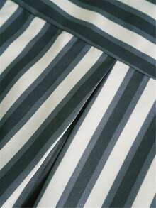 Áo sơ mi dài tay kẻ sọc thường ngày dành cho nữ có cổ và nút cài, dáng ôm vừa vặn cho mùa xuân và mùa thu - Áo thời trang nữ trưởng thành | Áo cánh họa tiết sọc | Áo sơ mi cài nút dễ thương - màu đen - Xem 9