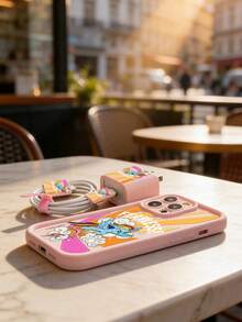 Set de 5 piezas Funda de teléfono con diseño de dibujos animados rosa + Cable de datos a juego, Licencia oficial de Hasbro, compatible con series iPhone 17, 16, 15, 14, 13, 12, 11 - Rosa - Ver 5