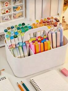 带提手的塑料收纳盒，便携式塑料整理盒，适用于清洁用品、浴室用品、化妆品、工艺品、文具、教室和办公室的收纳整理，手持式收纳盒 - 彩色 - 查看 4